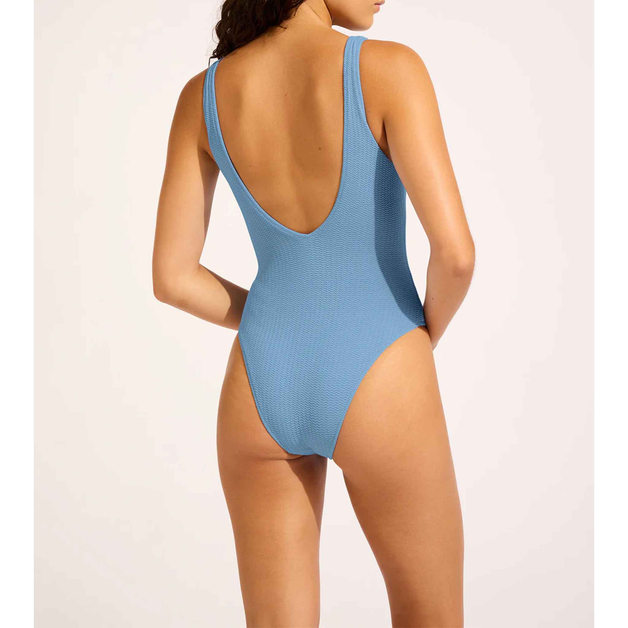 Sea Dive Deep V Neck One Piece in Cornflower Blue
