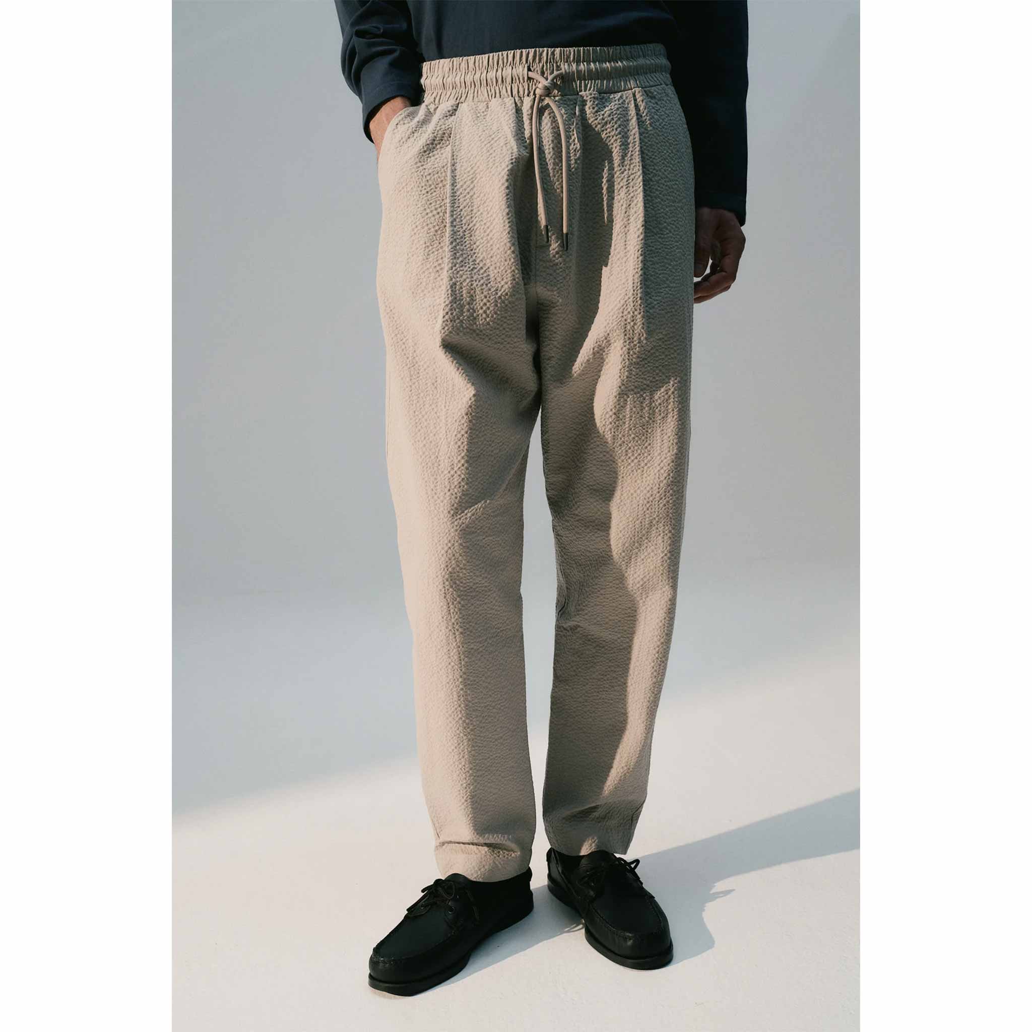 Seersucker Trousers in Warm Grey