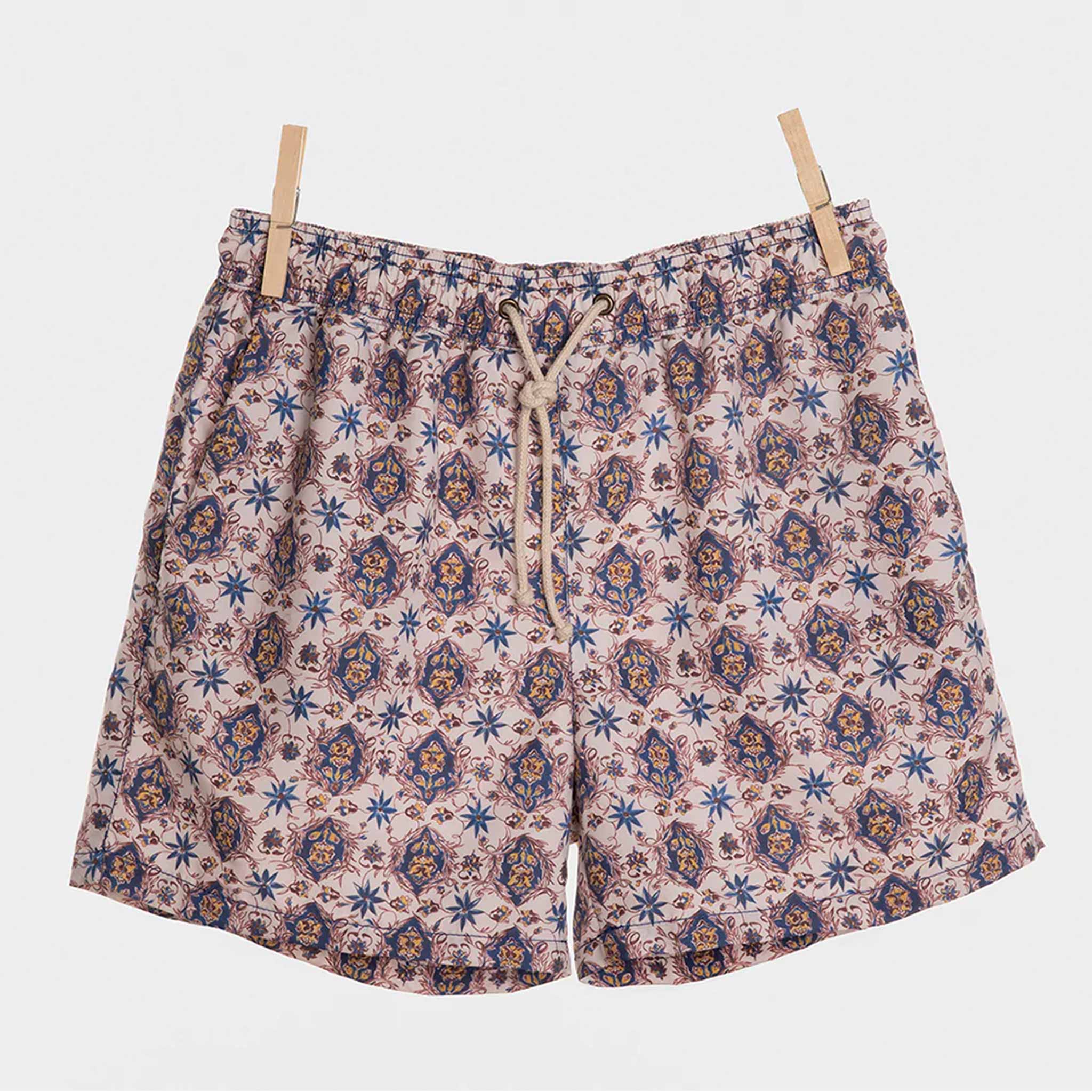 Flor Swim Shorts in Offwhite/Blue