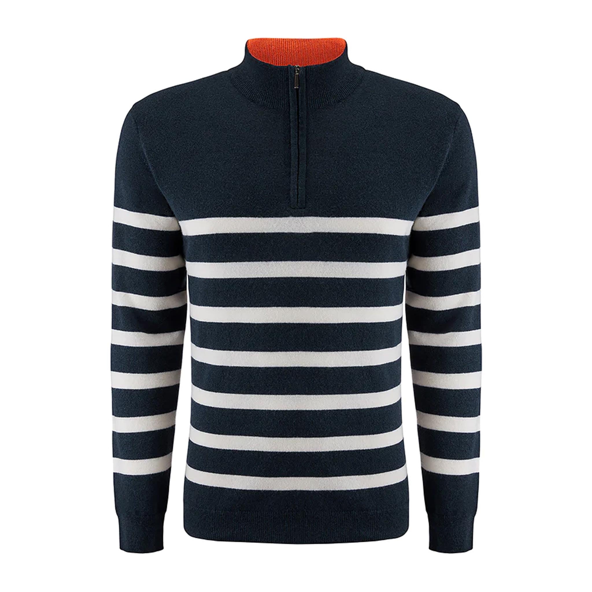 Gullholmen Zip-Up Sweater in Navy/ White Stripes