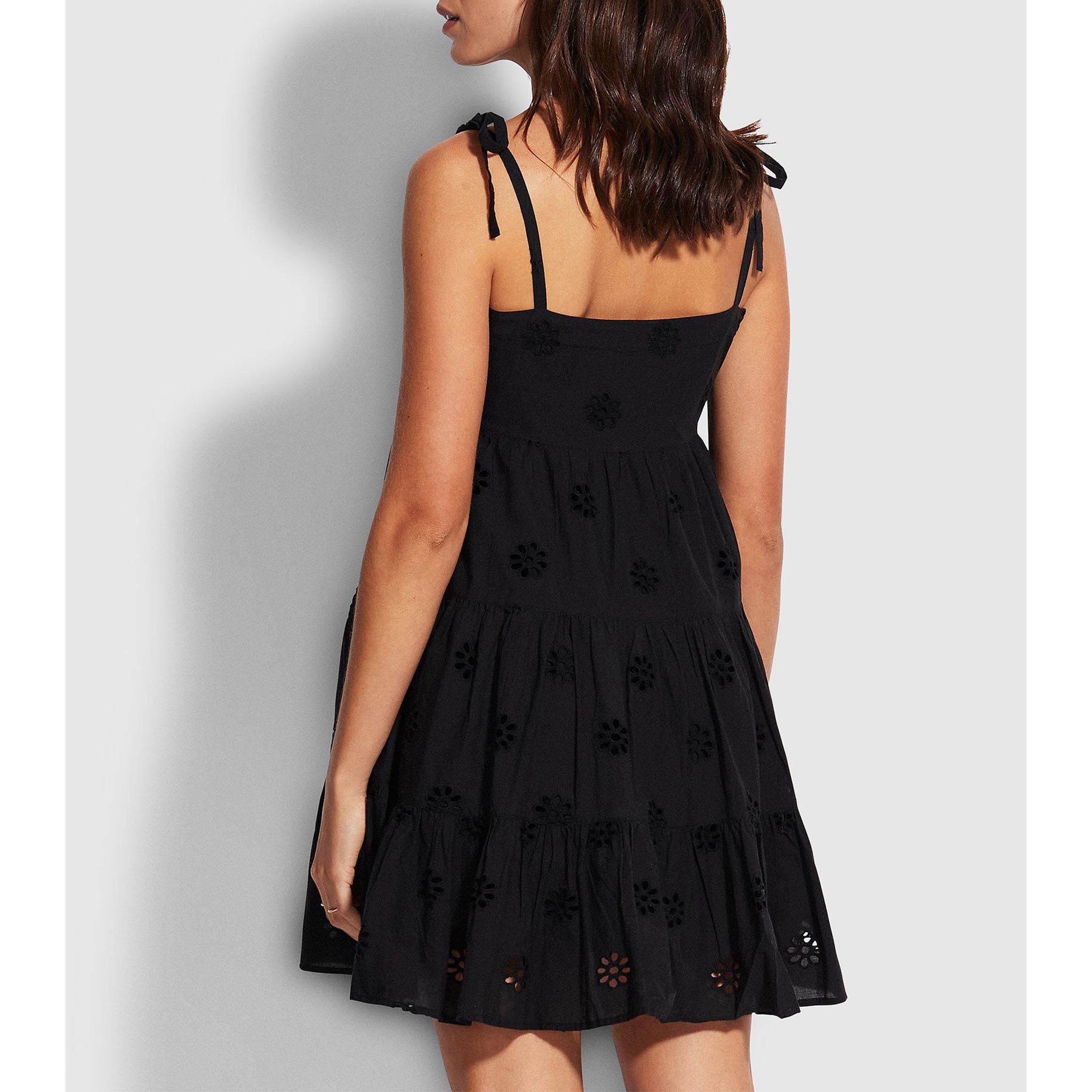 Embroidery Tiered Dress in Black